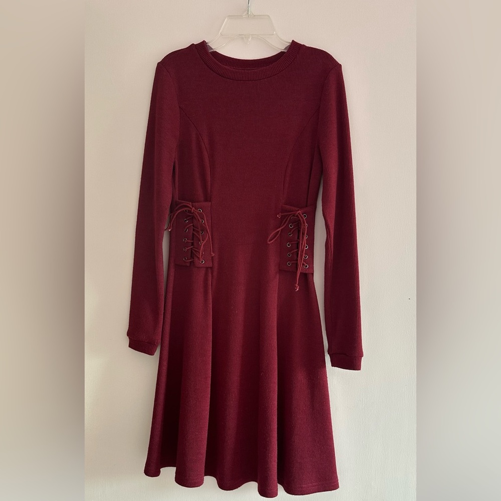 Chic Long Sleeve Burgundy Dress